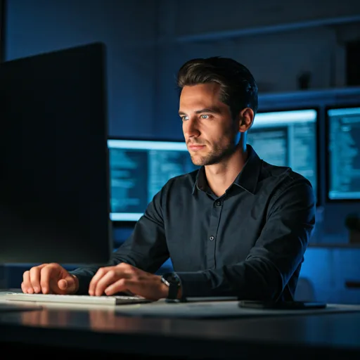 Profesional en entorno de trabajo con pantallas